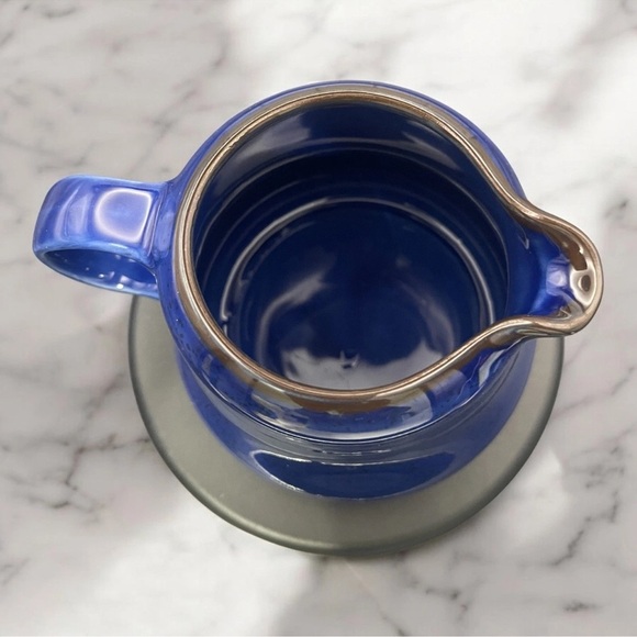 IKEA Fargrik Pitcher Dark Blue 4” Jug Creamer 15199 Brown Rim Black Speckles - Picture 4 of 6